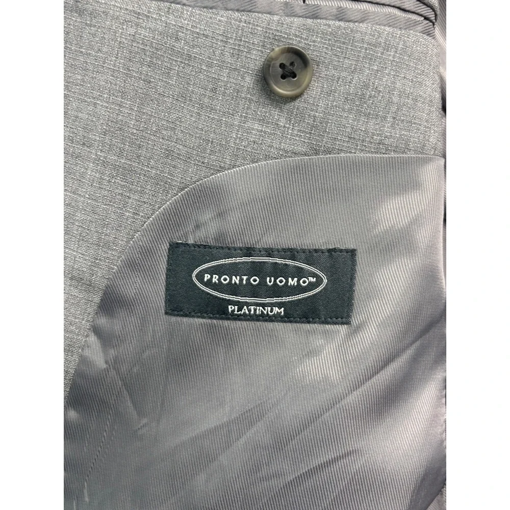 Pronto Uomo Platinum 44R 38x29 Gray 2pc Pant Suit Stretch Wool Flat Front Mens
